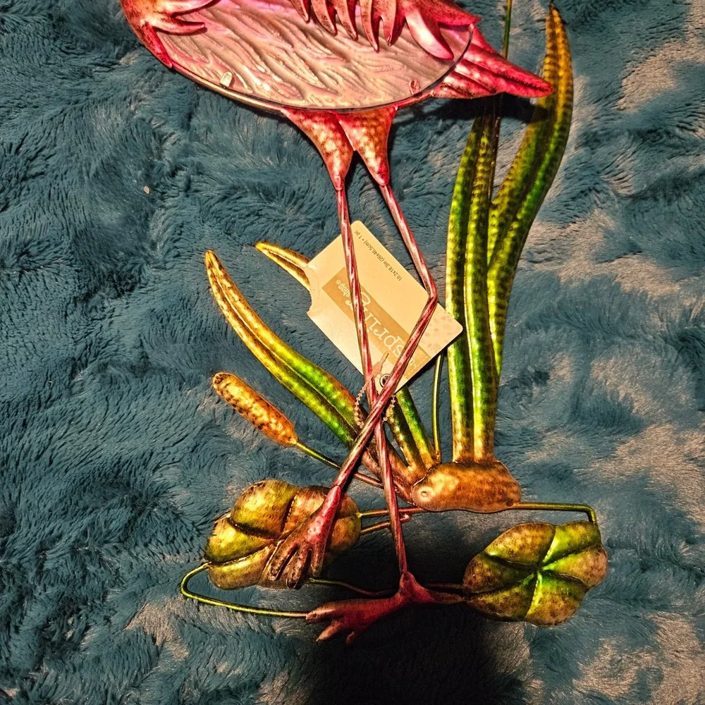 Metal and Glass Flamingo‎ Wall Art Sculpture Decor Coastal Tropical Home Accent